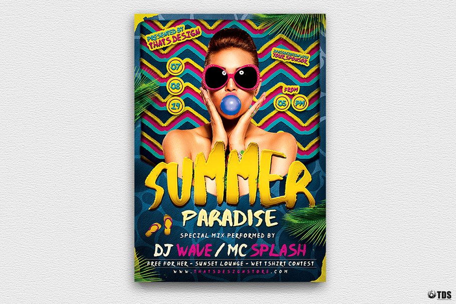 夏日音乐派对海报设计PSD模板 Summer Paradise Flyer PSD插图(1)
