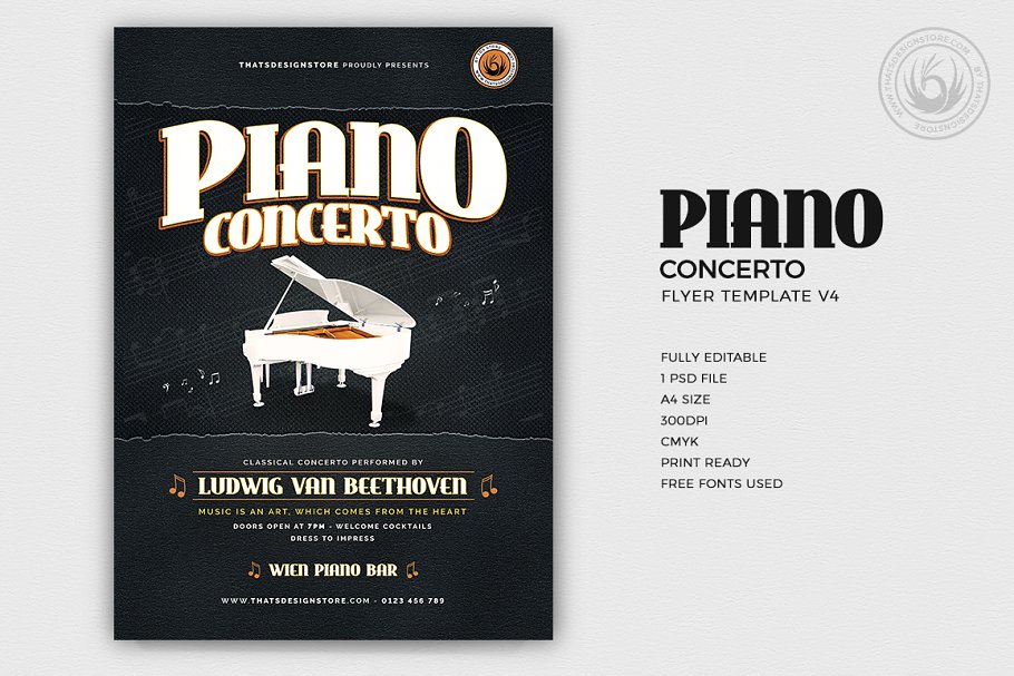 钢琴音乐演奏会海报传单PSD模板V.4 Piano Concerto Flyer PSD V4插图