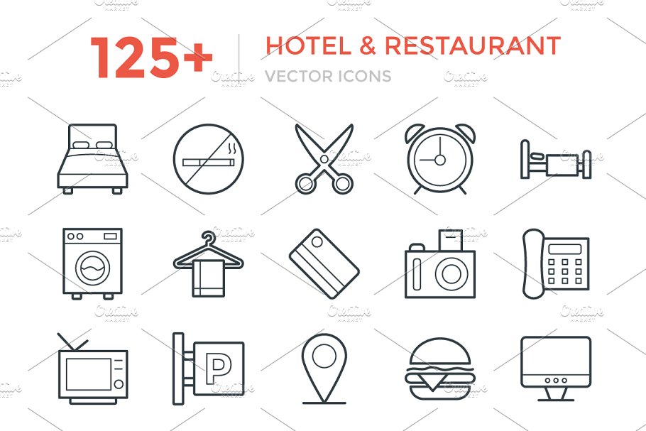 125 +酒店和餐厅主题图标 125+ Hotel and Restaurant Icons插图