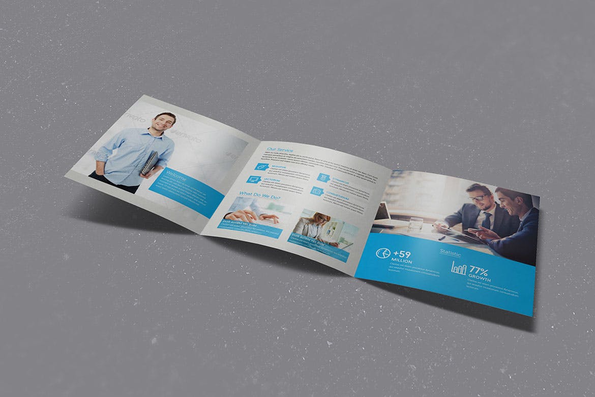 蓝色背景信息科技公司三折页宣传单设计模板 Blue Corporate Square Trifold插图(1)