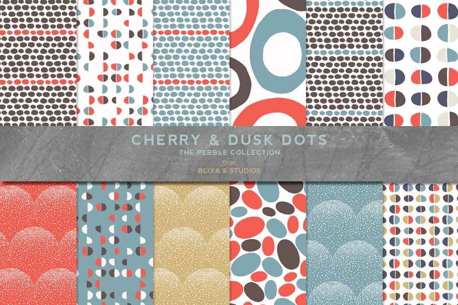 手工绘制樱桃色和黄昏色圆点图案素材 Hand Crafted Dots in Cherry & Dusk插图