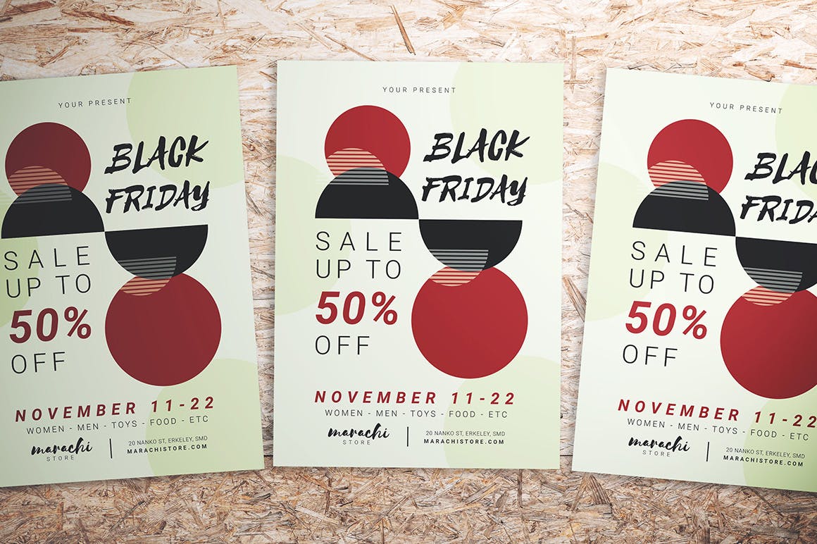 极简主义设计风格黒五购物狂欢节活动海报传单模板 Black Friday Minimalist Flyer插图(3)