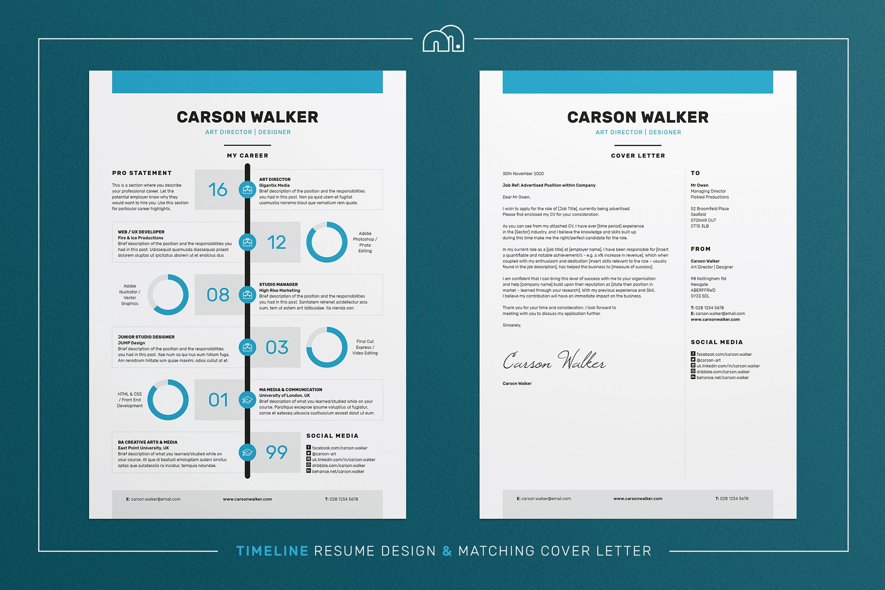 对称式排版电子简历模板 Carson – Resume/CV插图(1)