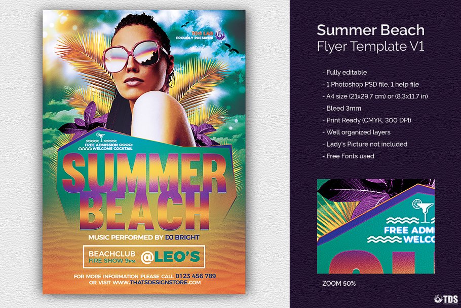 夏季海滩派对传单设计PSD模板 Summer Beach Flyer PSD V1插图