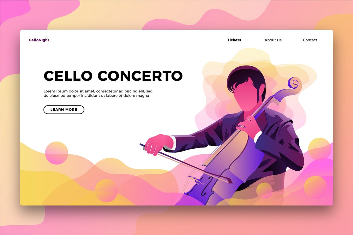 大提琴音乐主题网站Banner&着陆页模板 Cello Music – Banner & Landing Page插图