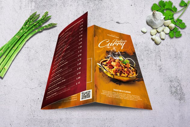 印度咖喱餐厅三折页食物菜单设计模板 Curry Indian Trifold Food Menu A4 & US Letter插图(3)