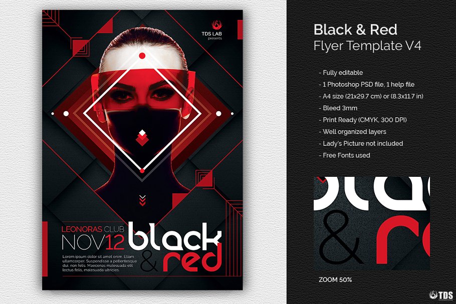 多用途炫酷红黑主题宣传海报模板 Black and Red Flyer PSD V4插图