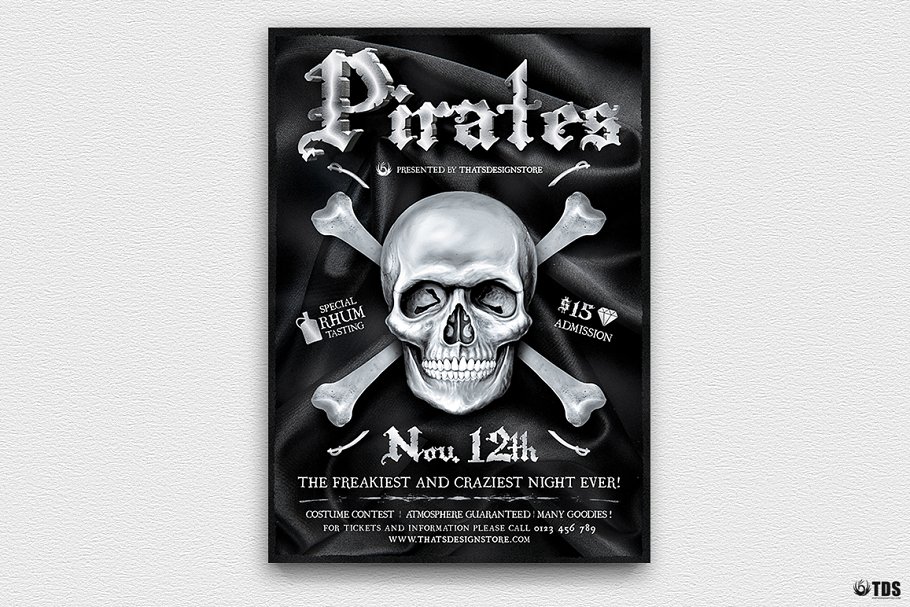 海盗主题派对传单PSD模板 Pirates Party Flyer PSD插图(1)