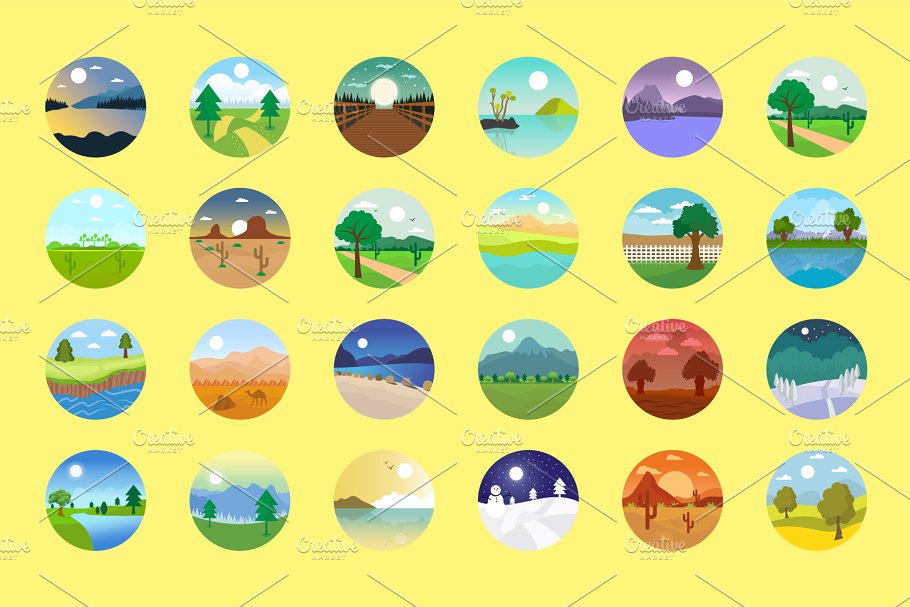 176个扁平风圆形风景图标 176 Flat Rounded Landscape Icons插图(6)