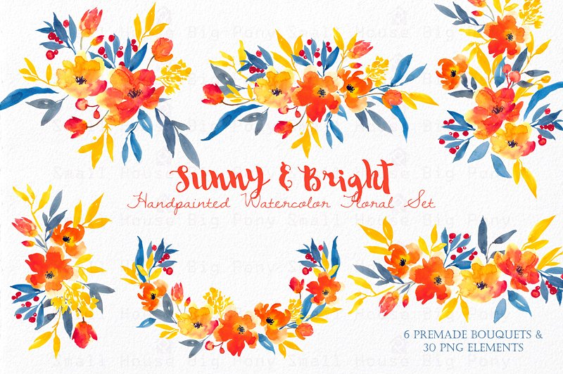 阳光明亮风格水彩花卉插画合集 Sunny & Bright- Watercolor Floral Se插图(6)