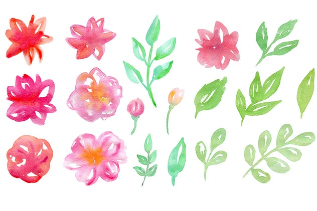 水彩花卉＆叶子无缝图案 Watercolor Flowers and Leaves插图(1)