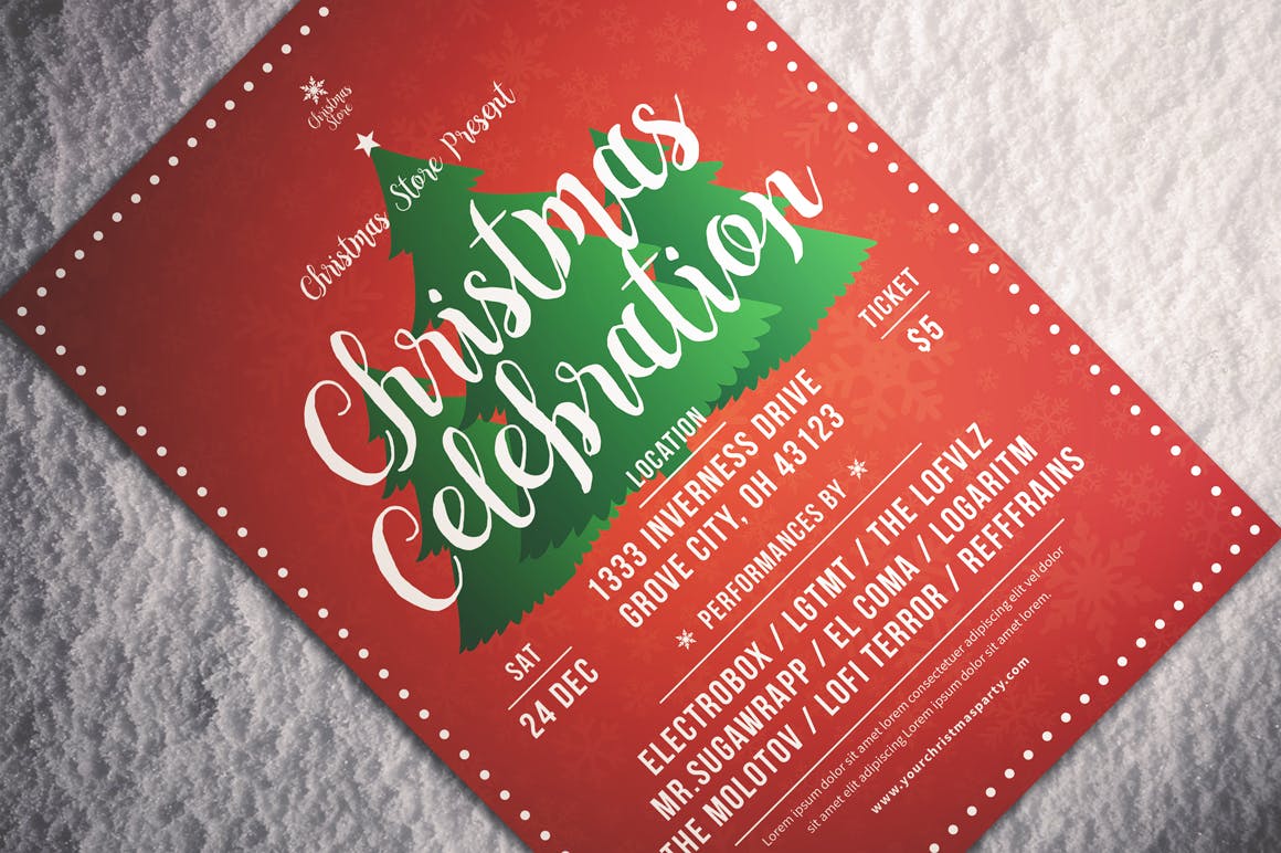 圣诞庆祝主题大红色海报传单设计模板 Christmas Celebration Flyer插图(3)