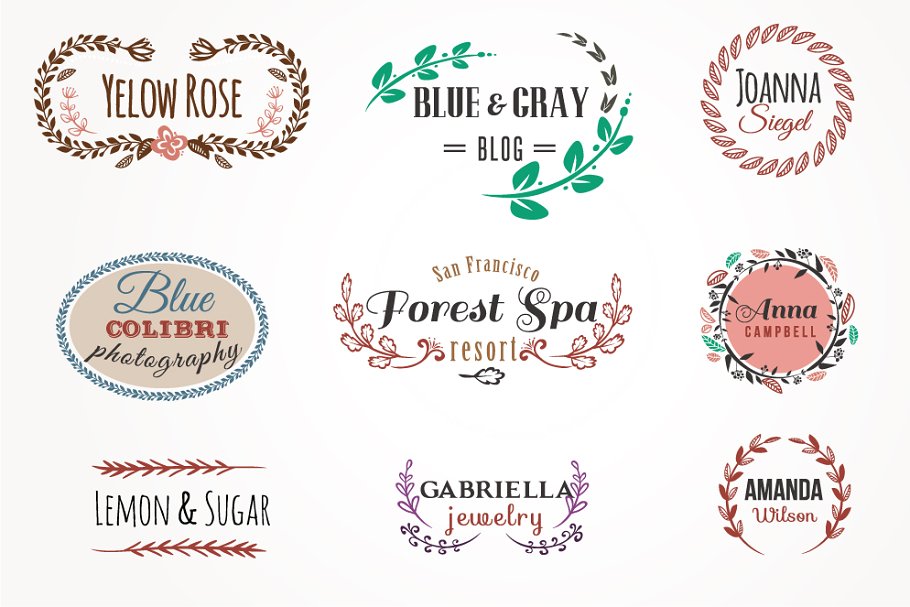 65款手工花卉笔刷+10个Logo模板 65 DIY Floral brushes + 10 logos插图(2)