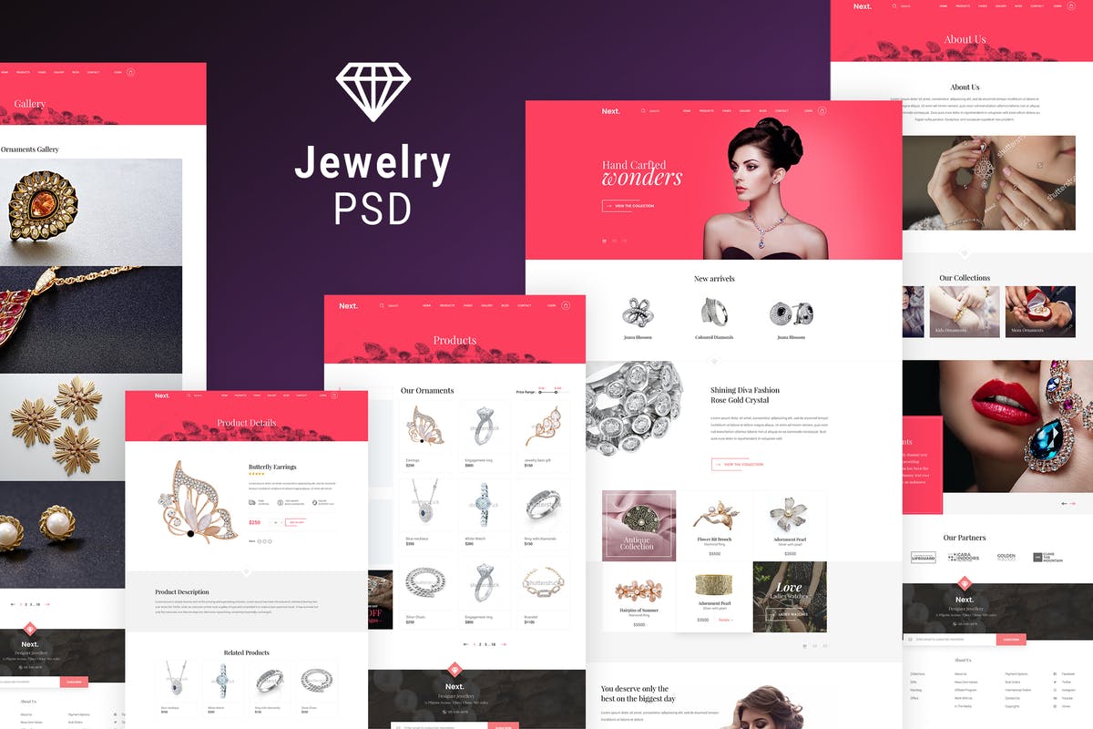 珠宝电商网站设计PSD模板 Jewelry Shop – eCommerce Photoshop Template插图