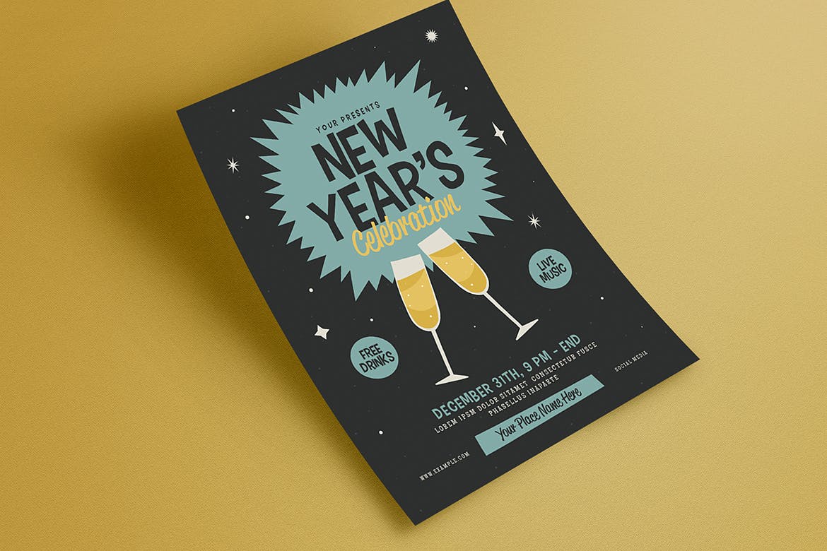 复古设计风格新年主题活动传单海报模板 Retro New Year’s Event Flyer插图(2)
