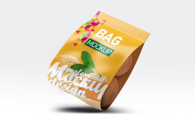 柑橘水果包装样机展示模板 Bag with Oranges Mockup插图(5)