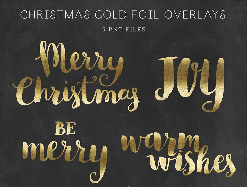 一套精美的手绘圣诞金箔字母装饰素材  Christmas Gold Foil Lettering插图(1)