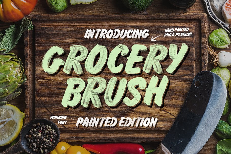 经典招牌写作手写脚本字体 Grocery Brush & Hand (PLUS Extras)插图