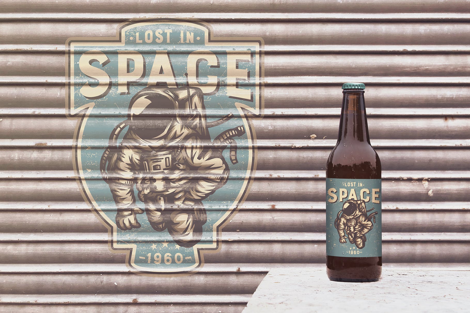 车库场景啤酒瓶外观设计预览样机 Garage Beer Mockup插图(4)