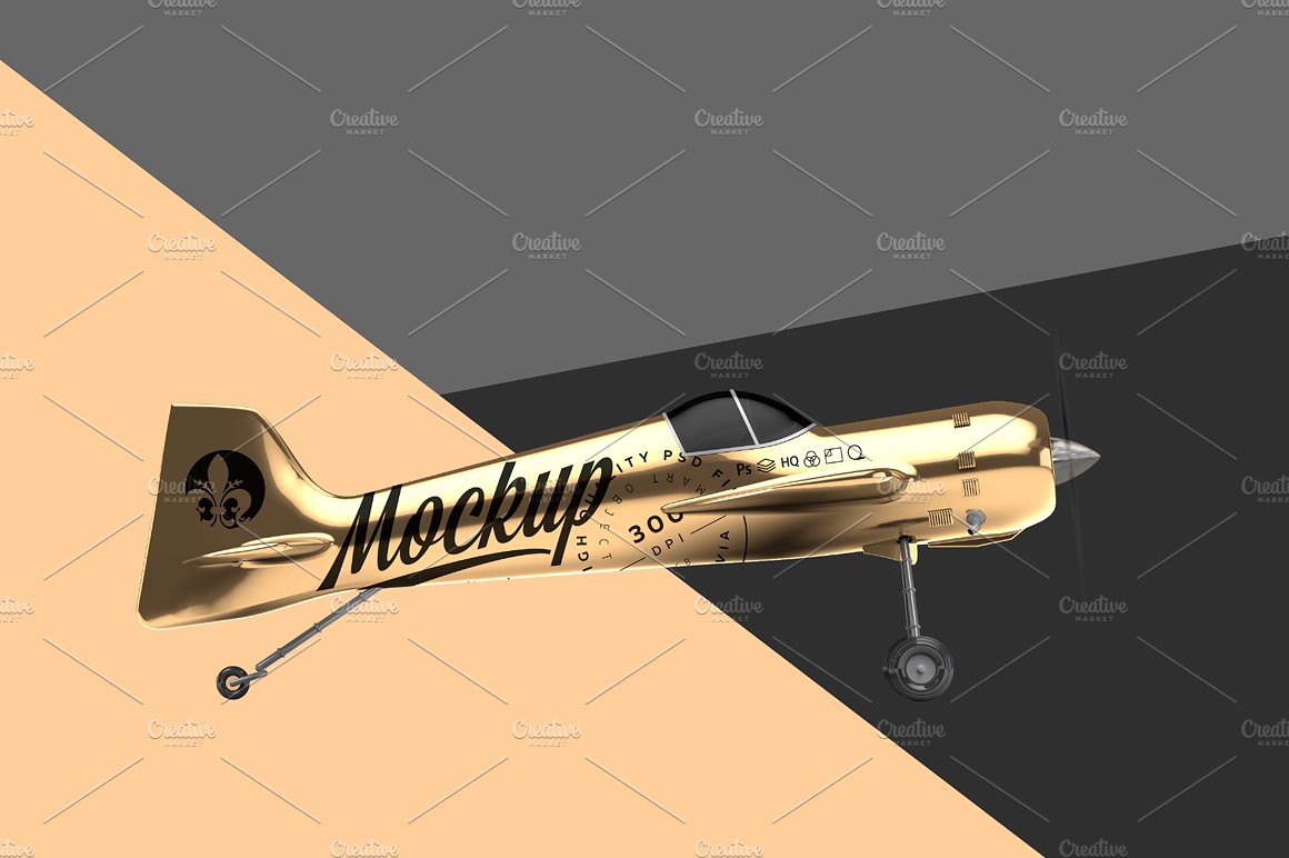 金色怀旧特技飞机机身花纹设计展示模型插图