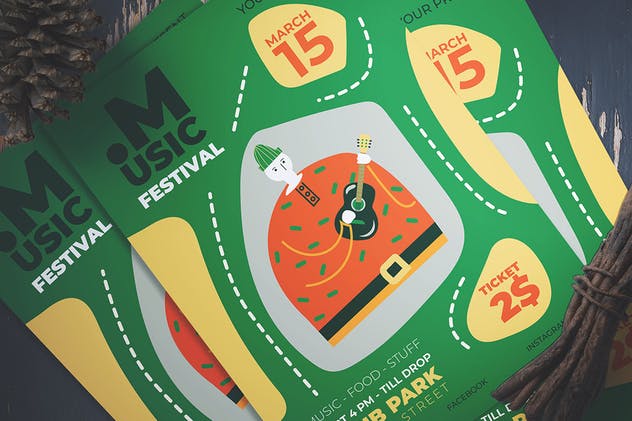 音乐节活动海报设计PSD&AI模板 Music Festival Flyer插图(1)