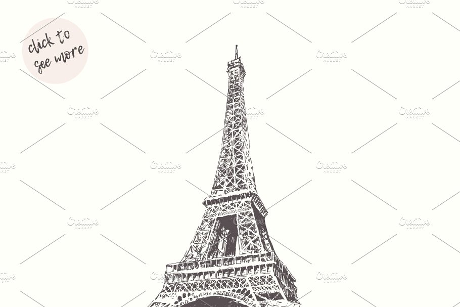 巴黎埃菲尔铁塔素描矢量图形 The Eiffel Tower, Paris插图(1)
