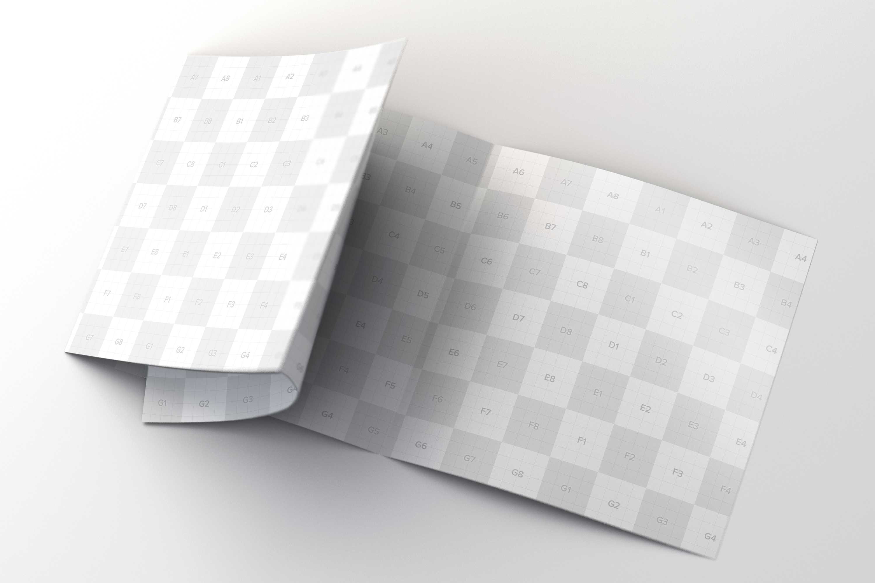 展开方形四折页小册子/传单设计展开效果样机 Unfolding Square 4-Fold Brochure Mockup插图(2)
