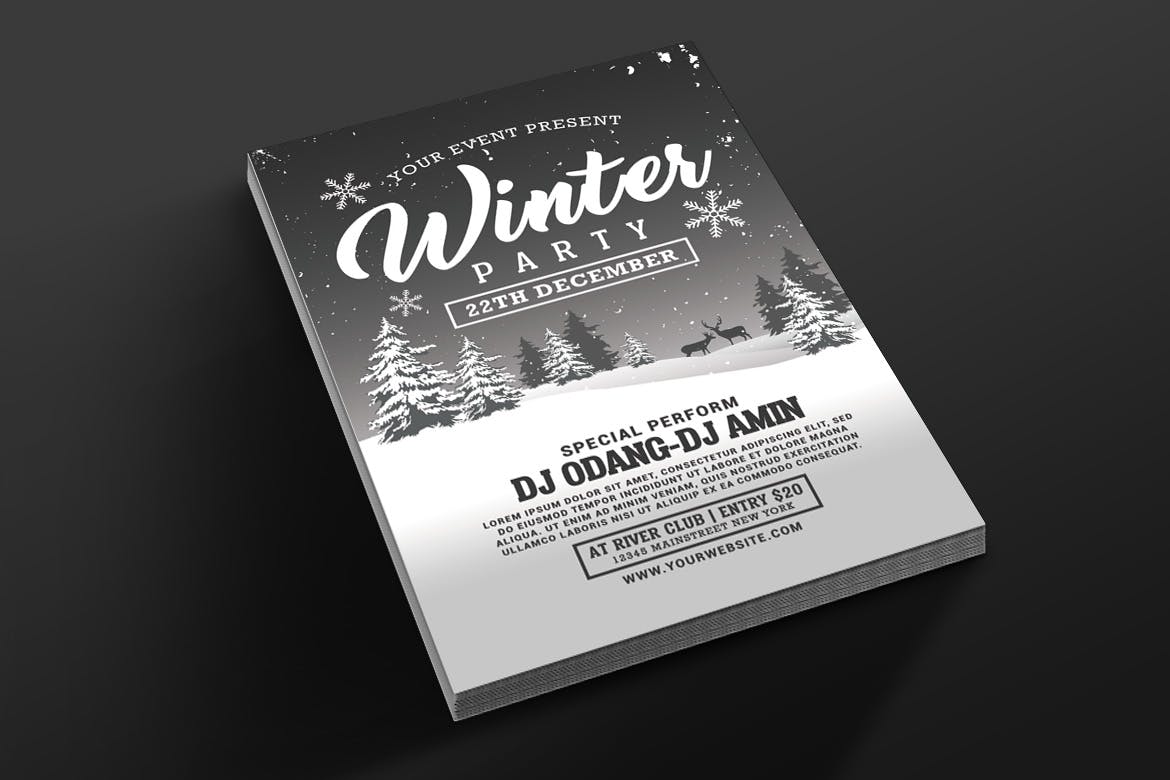 冬季DJ音乐派对活动海报传单设计模板 Winter Party Flyer插图(1)