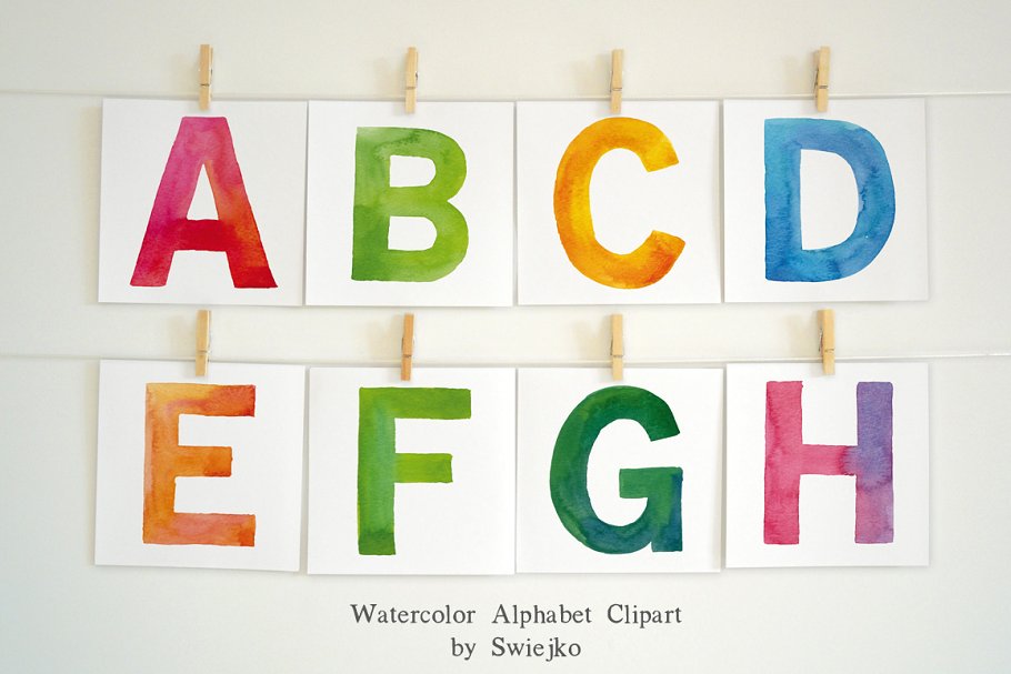 水彩英文字母插画 Watercolor Alphabet, letters插图(1)