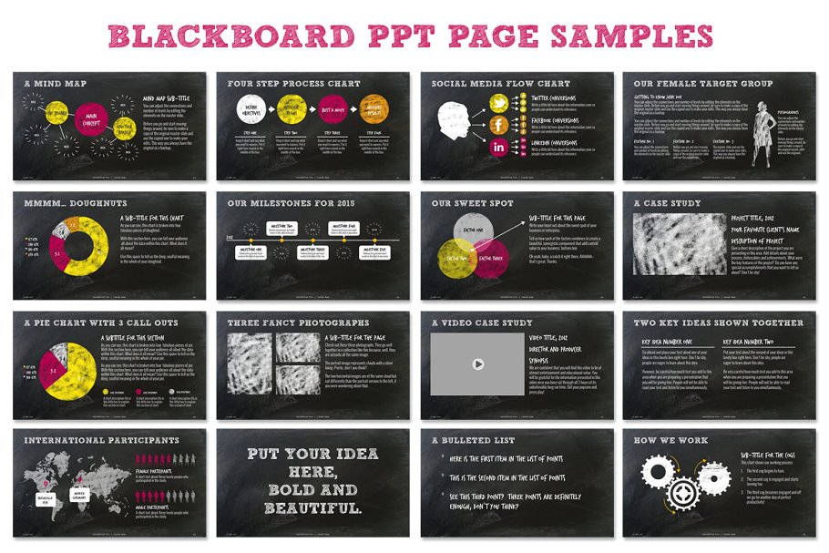极力推荐：酷黑黑板背景 PPT 幻灯片模板 Chalkboard PPT Presentation Template插图(1)