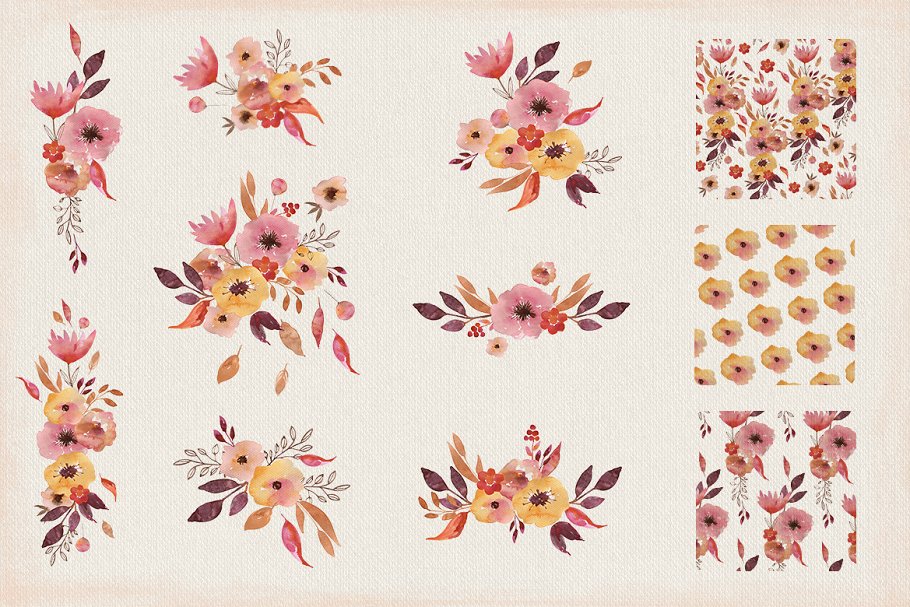 暖色系水彩花卉剪贴画 Warm Flowers插图(4)