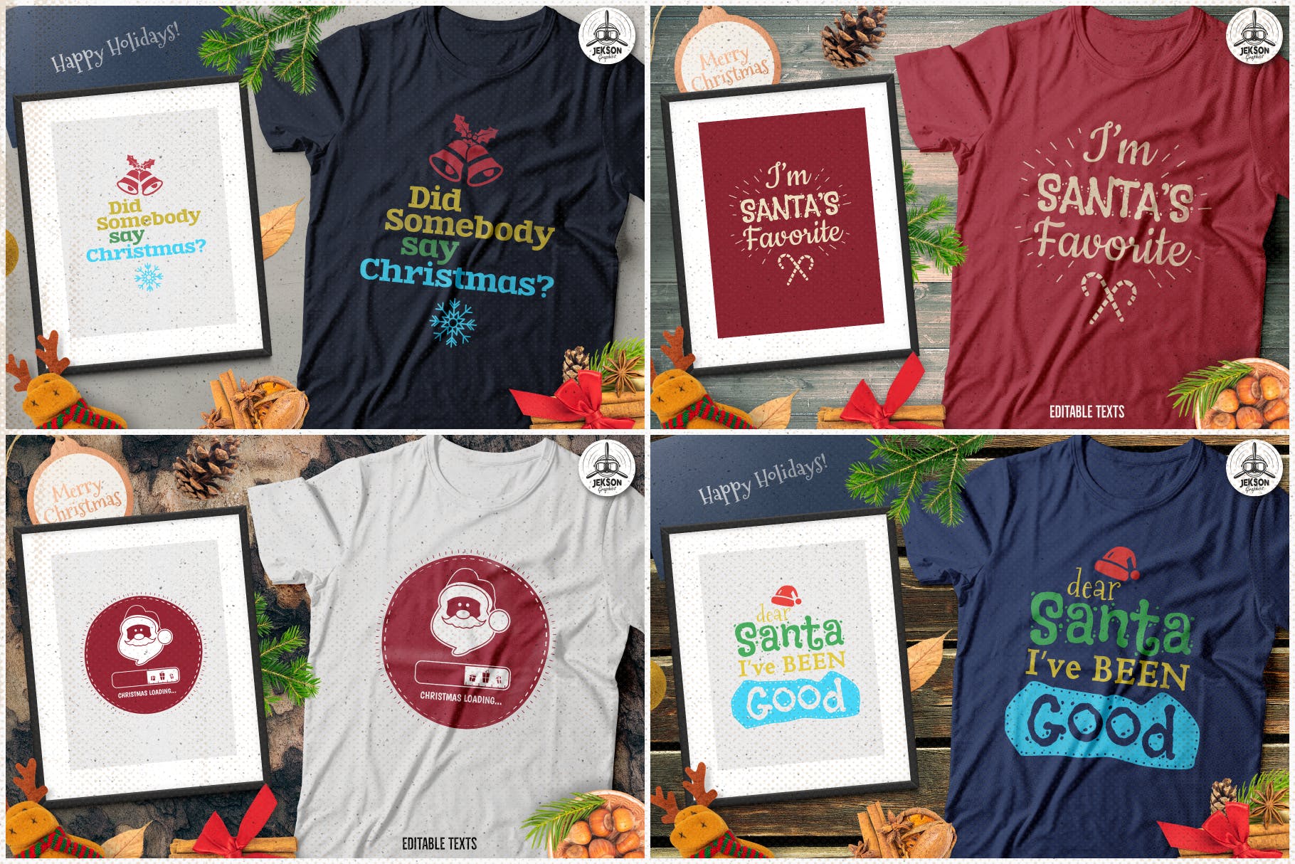20款圣诞节主题复古风T恤印花图案设计素材包 Christmas T-Shirt Designs Retro Bundle. Xmas Tees插图(5)