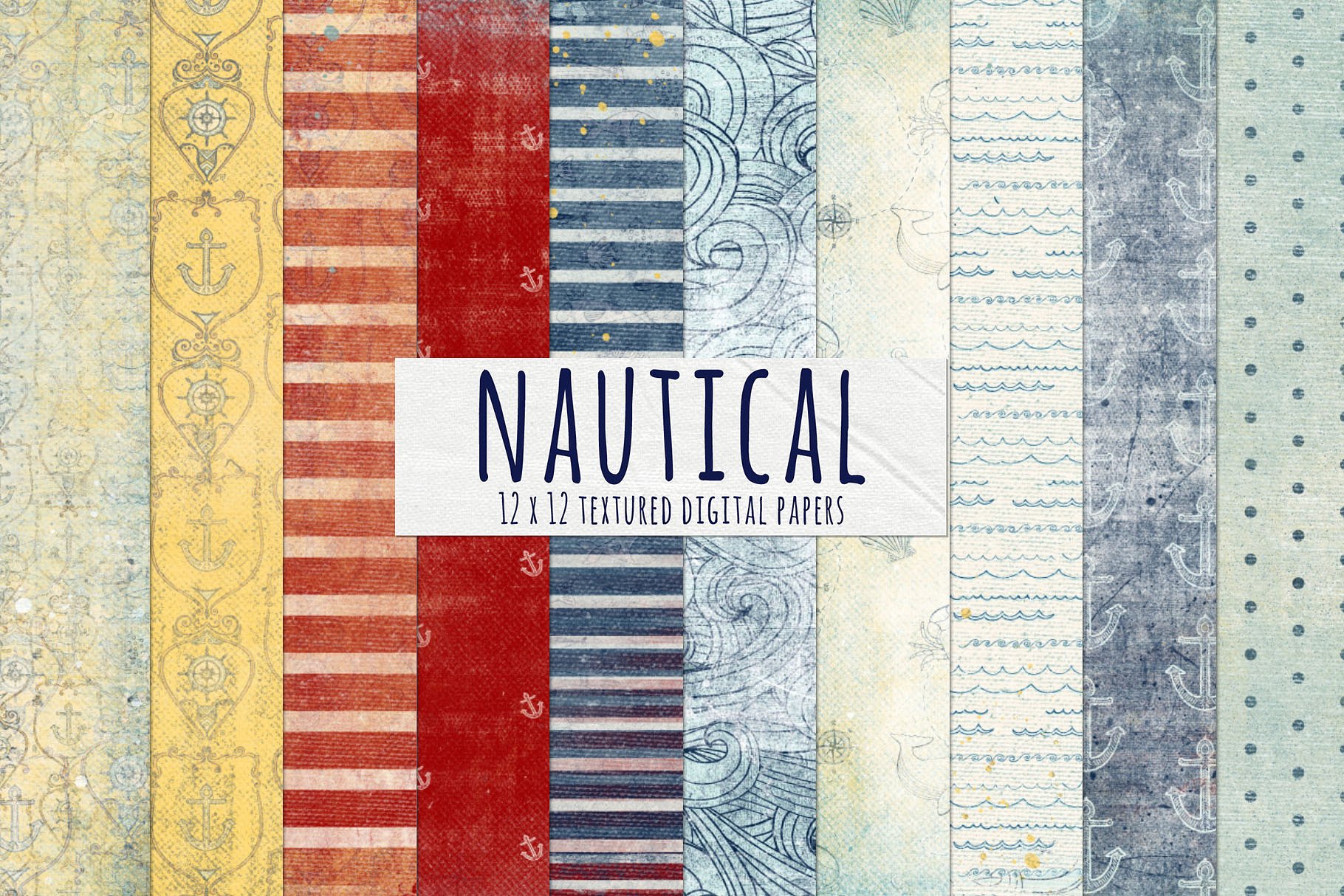 日式航海主题数码纸张纹理 Nautical Digital Paper, Textured插图(1)