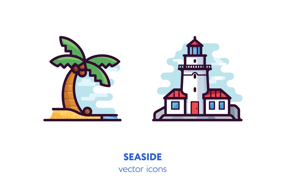 海滩沙滩主题手绘矢量图标 Seaside icons[AI, EPS, SVG]插图
