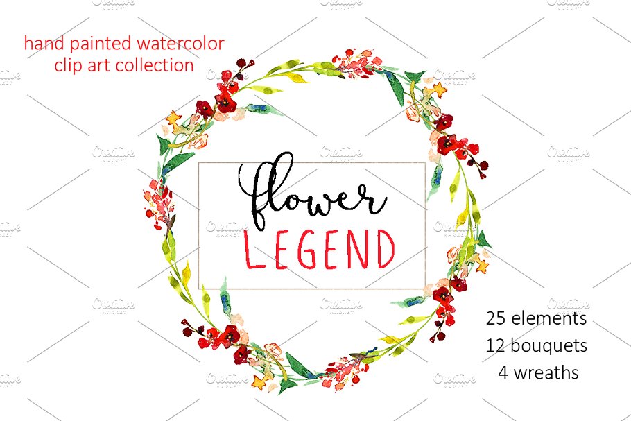 红牡丹花水彩剪切画（元素、花束&花圈） Watercolor Red Peony Flowers Clipart插图(3)