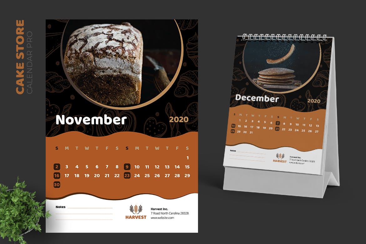蛋糕品牌日历定制设计2020活页台历设计模板 2020 Cake Store Calendar Pro插图(6)