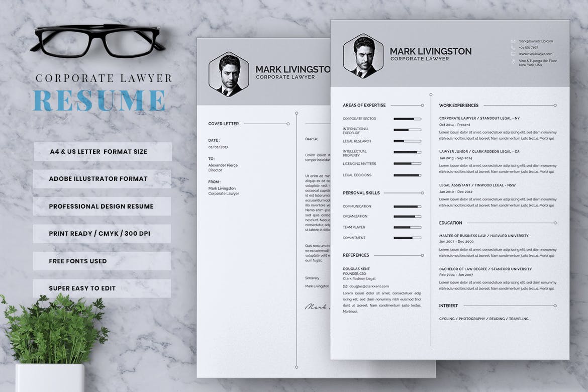 律师/律师助理职业应聘简历模板 Corporate Lawyer CV Resume插图(1)