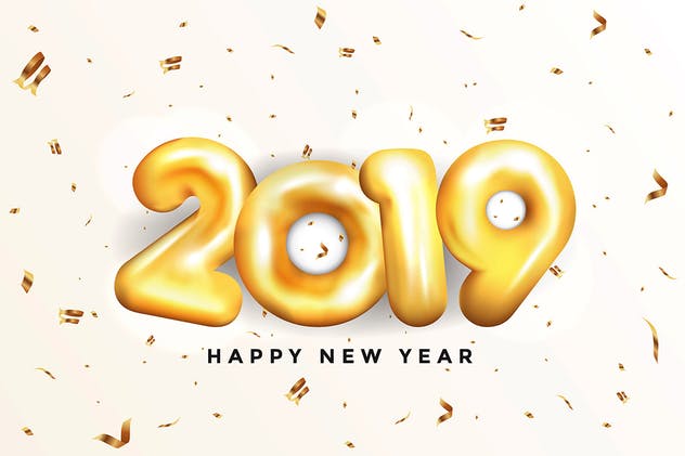 2019年新年金色数字贺卡海报设计模板 Happy New Year 2019 Golden Greeting Cards插图(3)