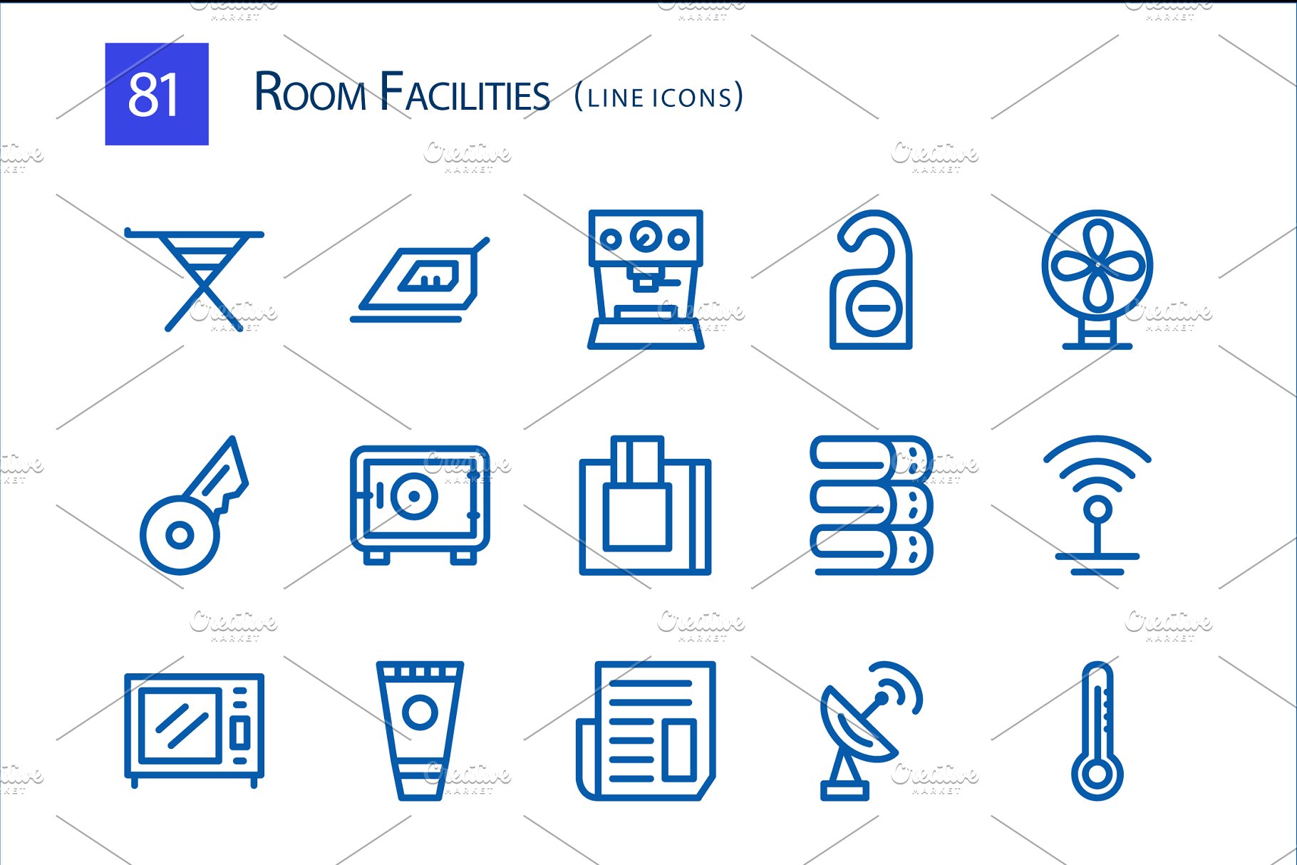 81个房屋电器家居物品矢量线条图标  81 Room Facilities Line Icons插图(2)