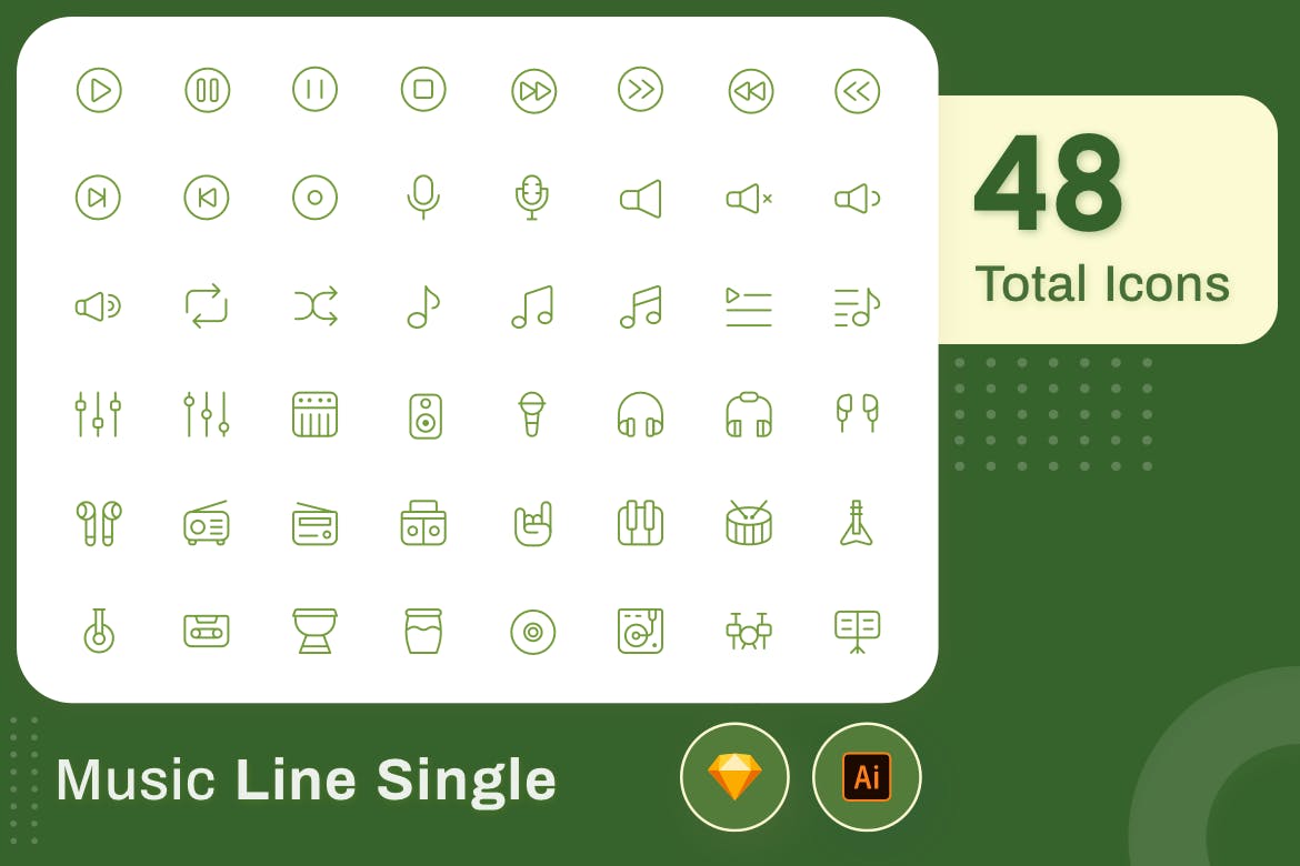 Line Senja图标系列：音乐主题矢量线性图标 Line Senja – Music插图(1)