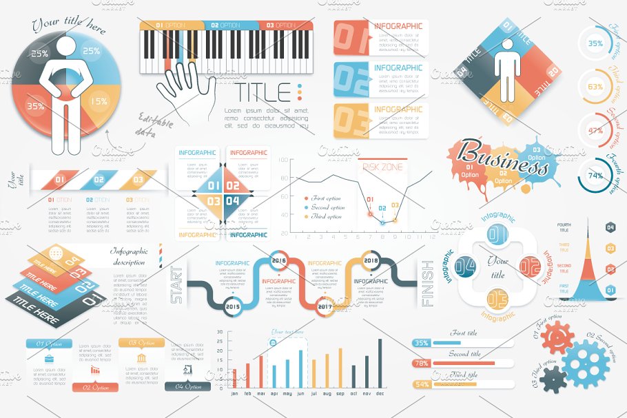 三合一信息图表元素幻灯片设计素材 Infographic Elements Bundle插图(2)
