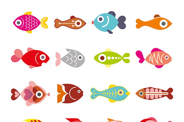 鱼类矢量图标合集 Fish vector icon set插图(1)