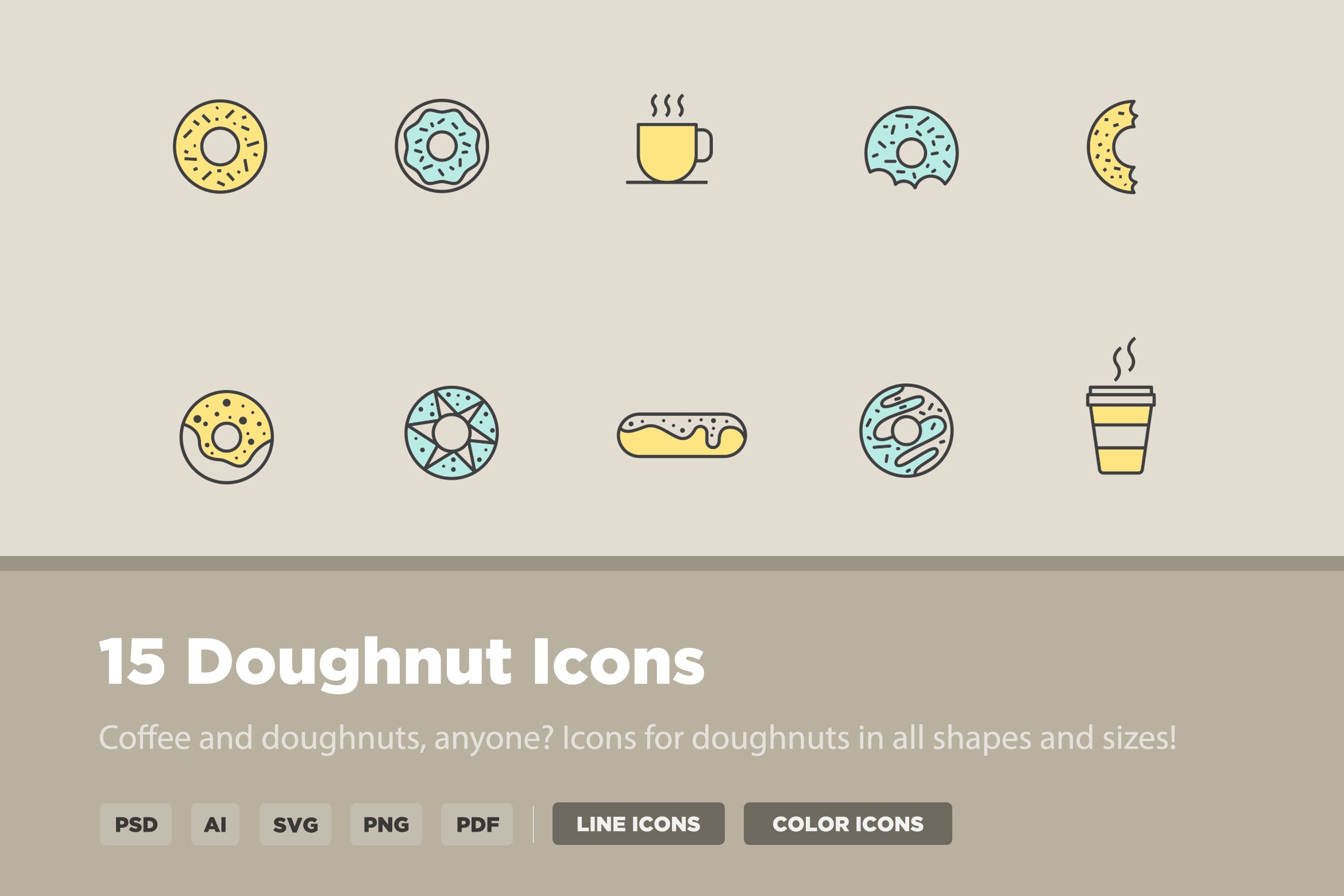 15枚甜甜圈矢量图标 15 Doughtnut Icons插图