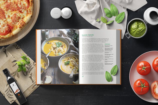 西式食谱厨房场景样机模板 Cook Book Mockup – Kitchen Set插图(2)