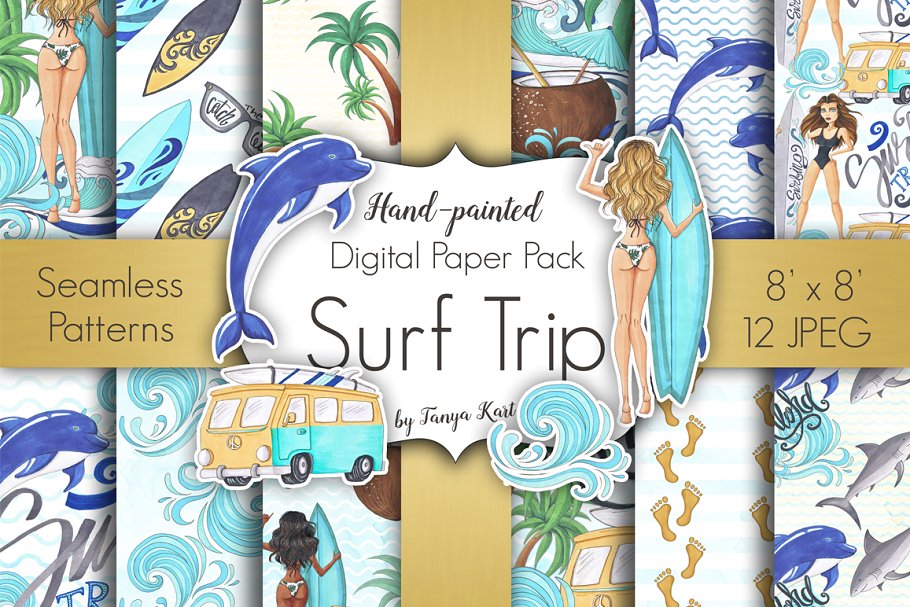 冲浪主题手绘插画合集 Surf Trip Hand-painted Collection插图(4)