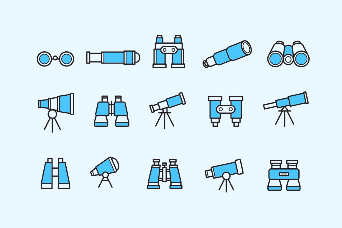 15枚望远镜矢量图标 15 Binocular Telescope Icons插图(1)