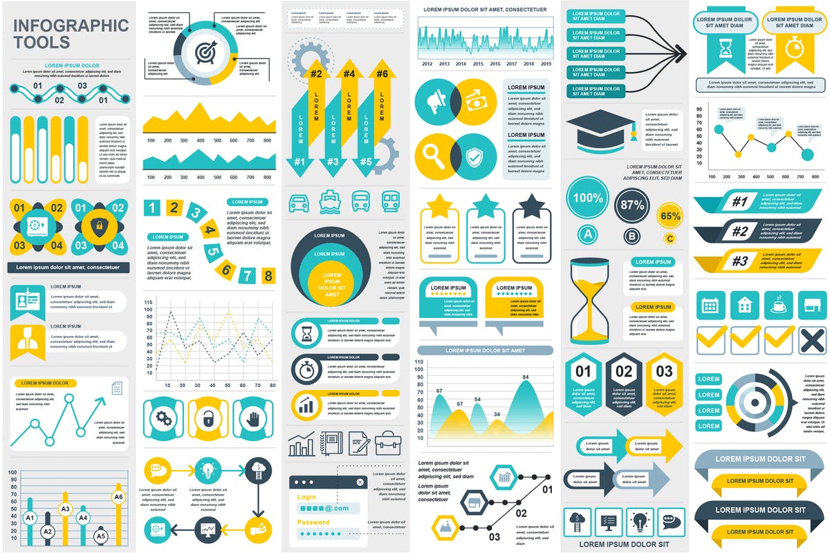 现代化信息技术数据演示信息图表幻灯片素材 Presentation Infographic Elements Template插图