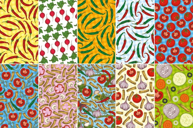 美味食物手绘图案无缝纹理合集 Food Seamless Patterns Collection插图(6)
