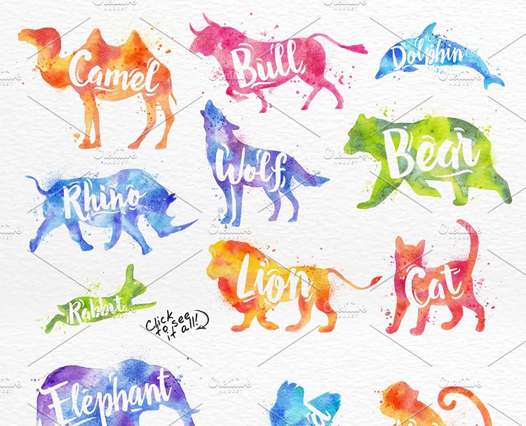 水彩动物图形素材合集 Watercolor Animals插图(1)