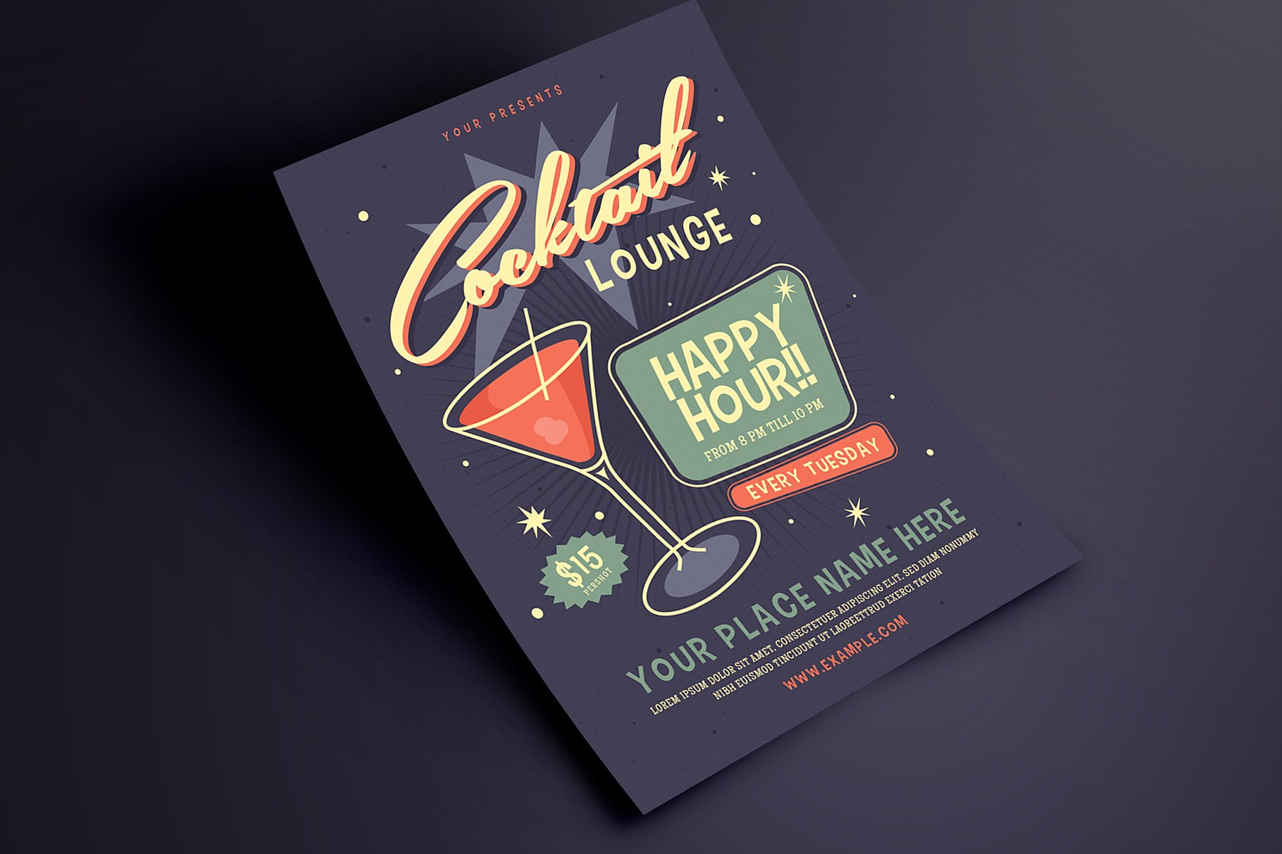 复古设计风格鸡尾酒酒会活动海报设计模板 Retro Cocktail Event Flyer插图(2)